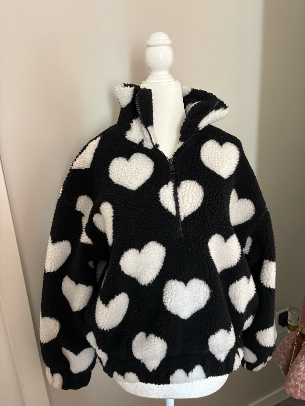 Kids Black & White Heart Fleece Pullover Jacket